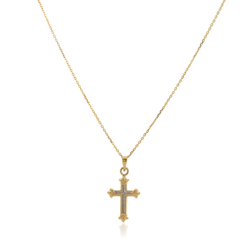 14kt Two-Tone Gold Three-Dimensional Cross Pendant Necklace. 18&quot; image number 0