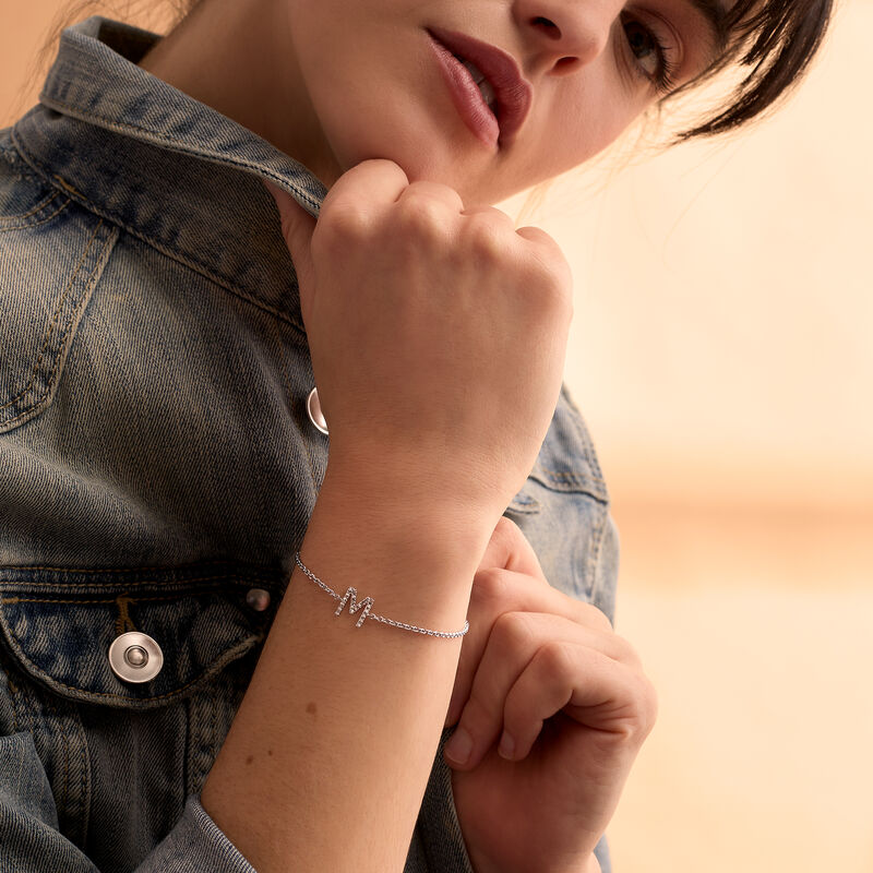 Diamond Initial Bracelet in Sterling Silver image number 3