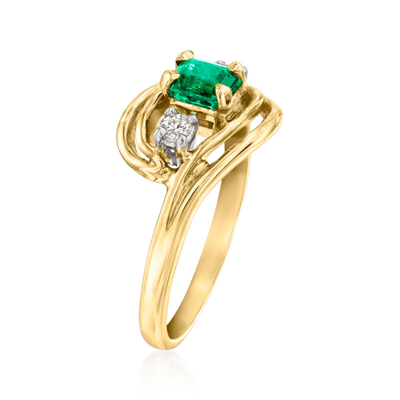 C. 1980 Vintage .50 Carat Emerald Ring with .10 ct. t.w. Diamonds in 14kt Yellow Gold. Size 7.5 image number 2