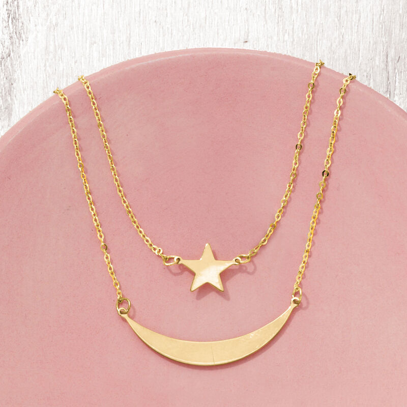 Italian 14kt Yellow Gold Moon and Star Layered Necklace image number 3