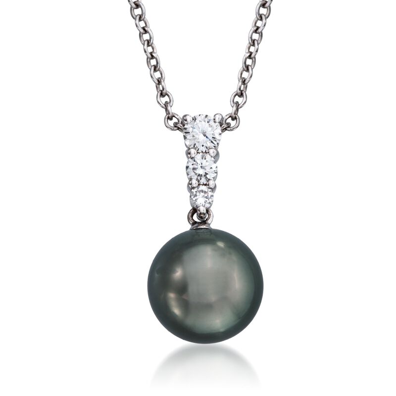 Mikimoto 10mm Black South Sea Pearl and .25 ct. t.w. Diamond Necklace in 18kt White Gold image number 0