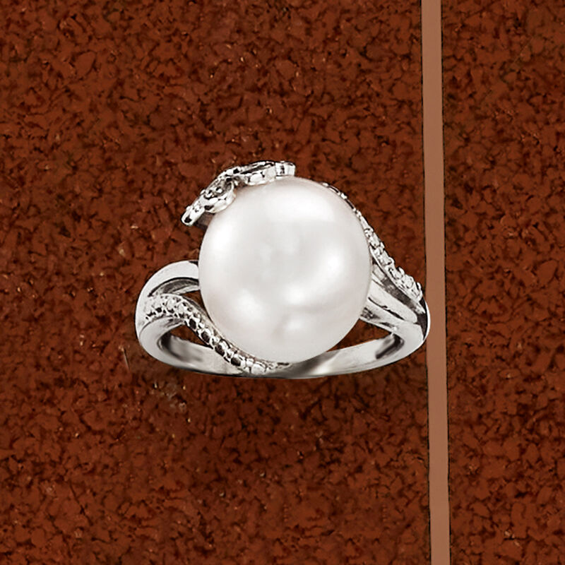 12-12.5mm Cultured Pearl Ring with Diamonds in Sterling Silver image number 3