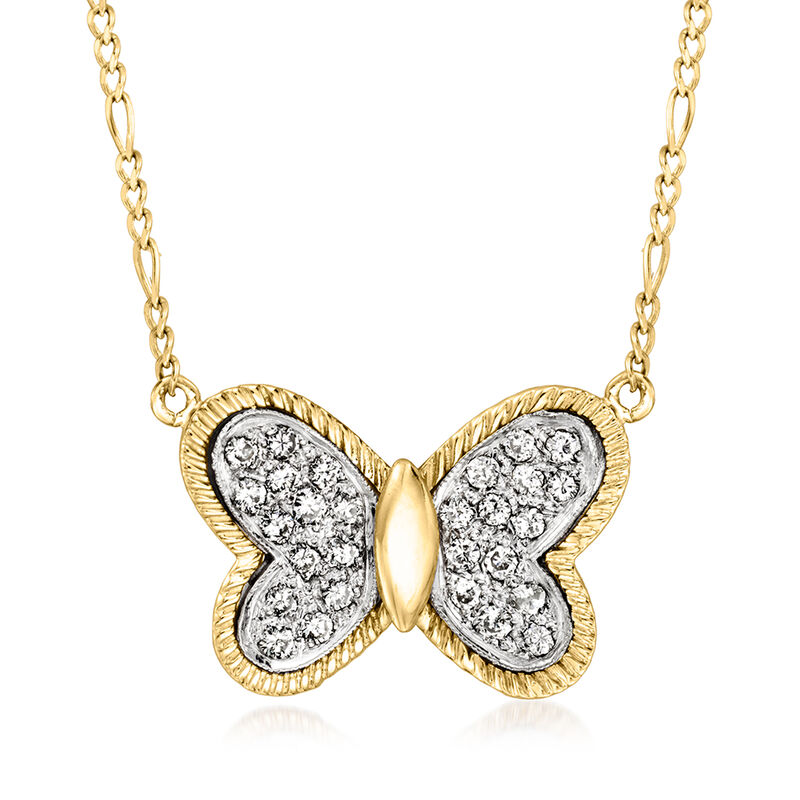 C. 1980 Vintage .70 ct. t.w. Diamond Butterfly Necklace in 14kt Two-Tone Gold image number 0