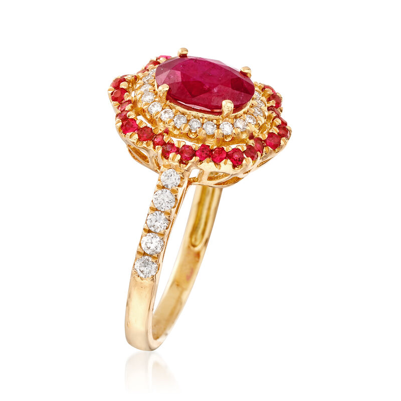 1.50 ct. t.w. Ruby and .30 ct. t.w. Diamond Floral Ring in 18kt Yellow Gold image number 2