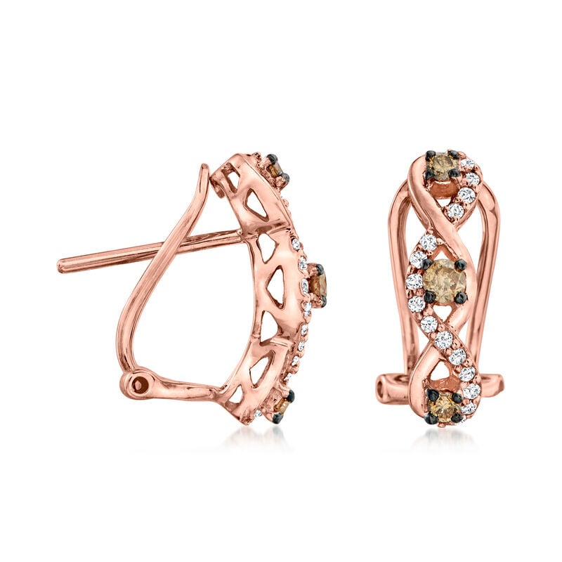 Le Vian .44 ct. t.w. Chocolate and Vanilla Diamond Twisted Earrings in 14kt Strawberry Gold image number 2