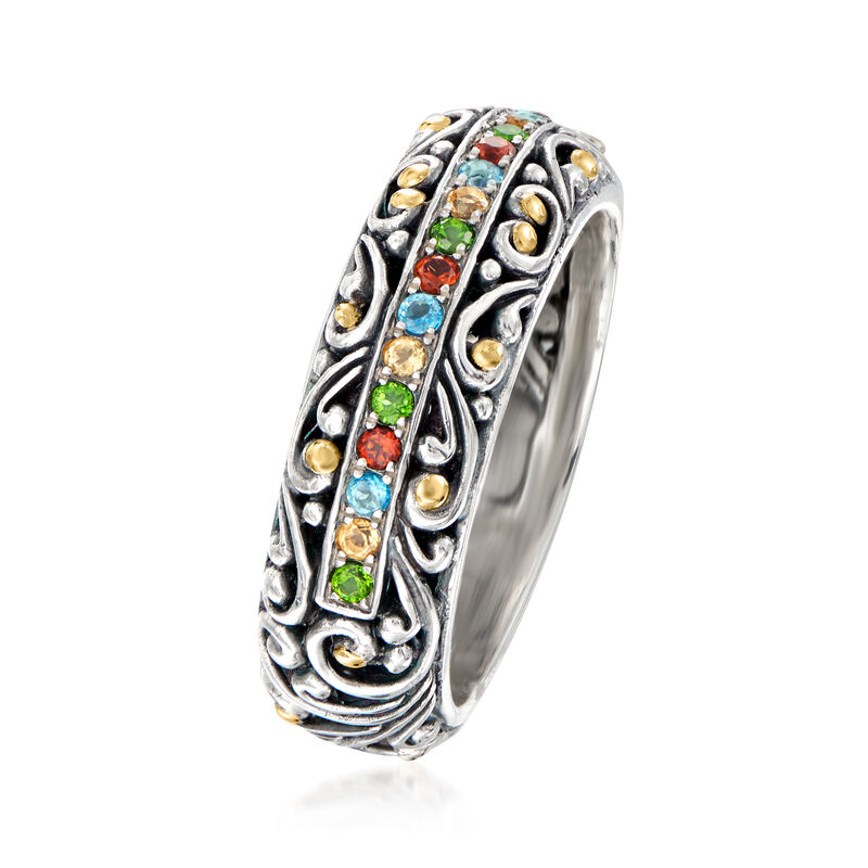 .34 ct. t.w. Multi-Gemstone Bali-Style Ring in Sterling Silver with 18kt Yellow Gold image number 2