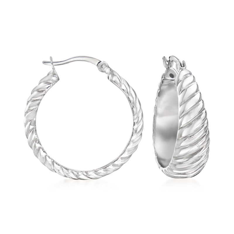 Sterling Silver Textured and Polished Shrimp Hoop Earrings image number 0