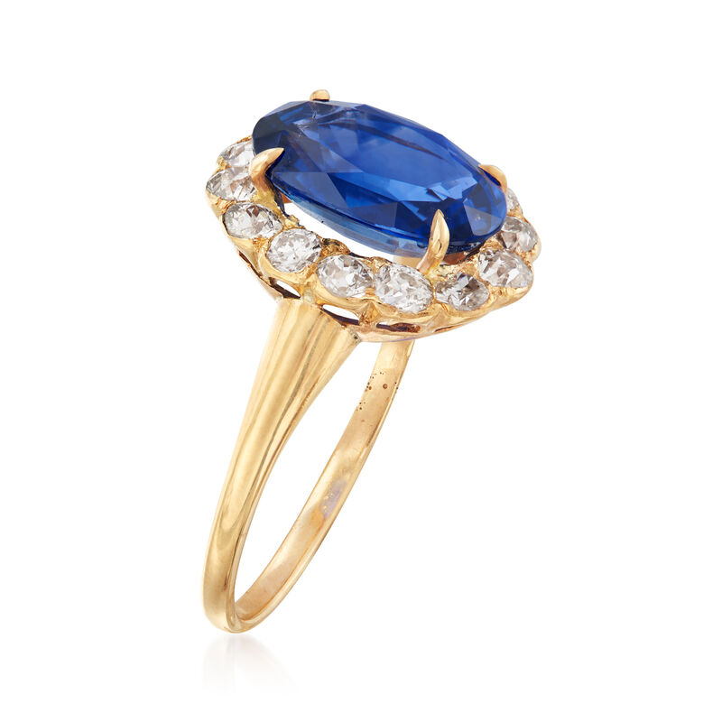 C. 1990 Vintage 3.91 Carat Sapphire and .80 ct. t.w. Diamond Ring in 14kt Yellow Gold image number 2