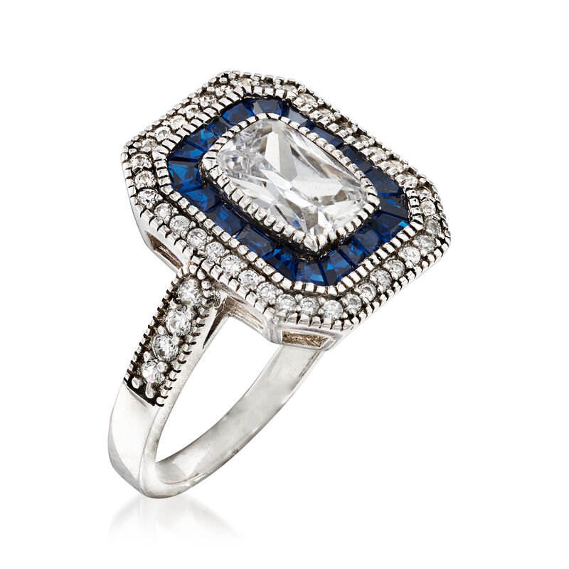 .80 ct. t.w. Simulated Blue Spinel and 2.21 ct. t.w. CZ Ring in Sterling Silver image number 2