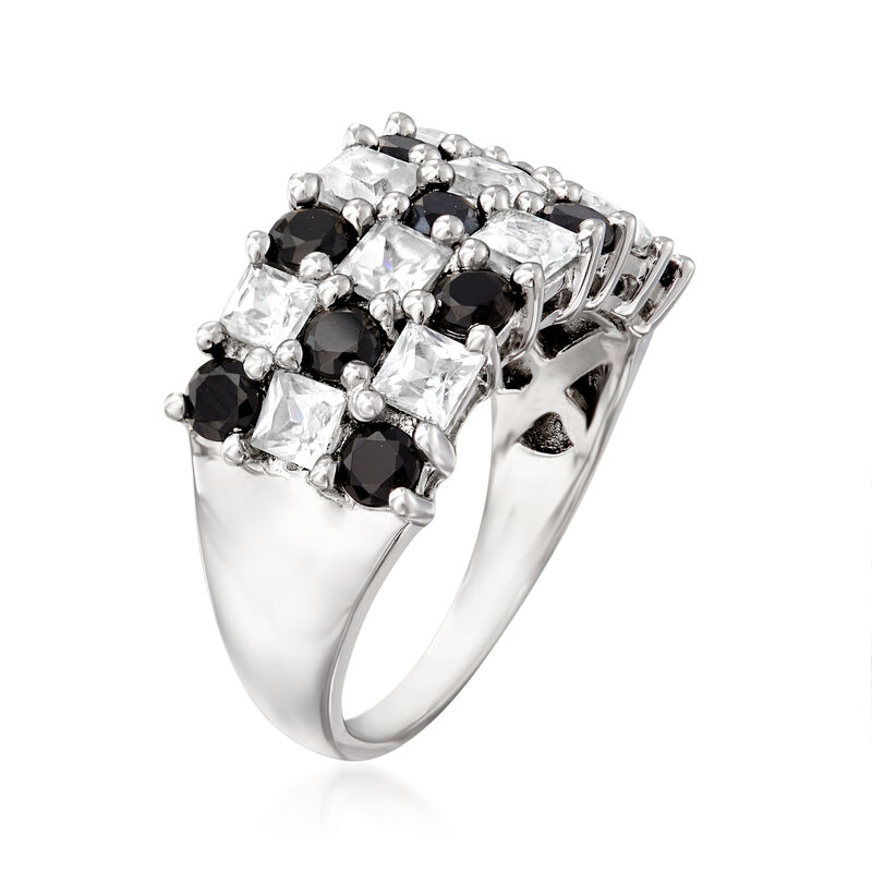 1.70 ct. t.w. White Topaz and 1.40 ct. t.w. Black Spinel Checkerboard Ring in Sterling Silver image number 1