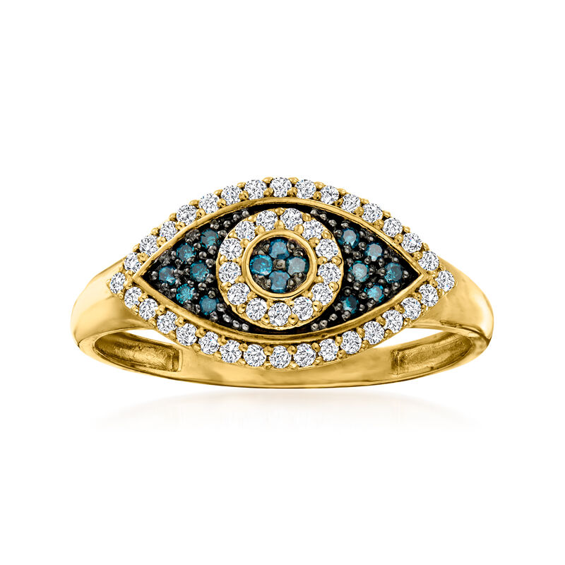 .30 ct. t.w. Blue and White Diamond Evil Eye Ring in 14kt Yellow Gold image number 0