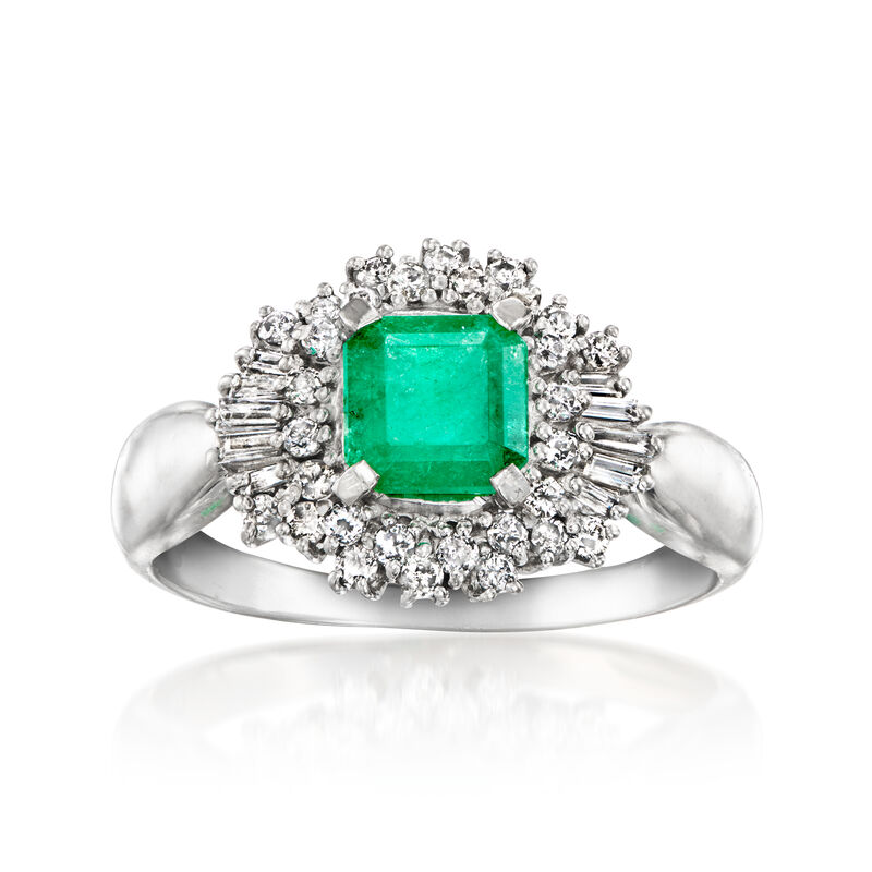 C. 1990 Vintage 1.00 Carat Emerald Ring with .60 ct. t.w. Diamonds in Platinum. Size 7 image number 0