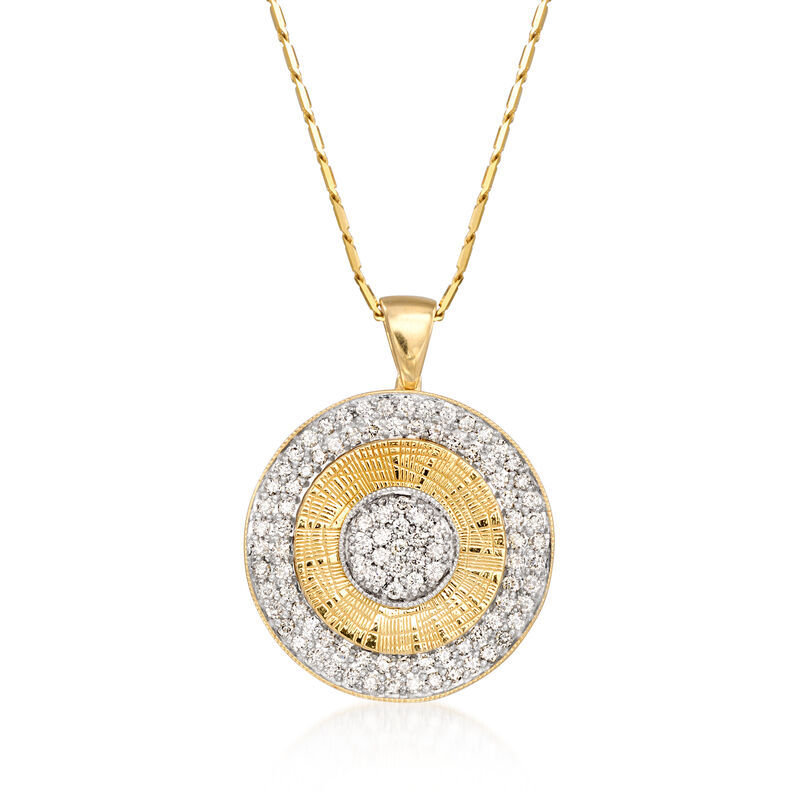 C. 1990 Vintage 1.45 ct. t.w. Diamond Circle Pendant Necklace in 14kt Two-Tone Gold. 18" image number 0