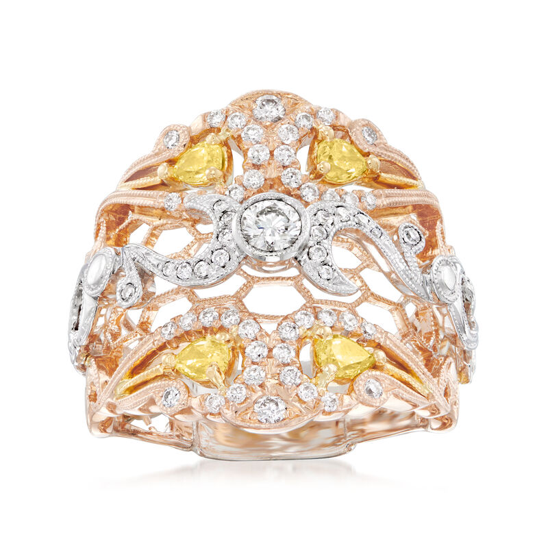 C. 2000 Vintage 1.00 ct. t.w. White and Yellow Diamond Honeycomb Ring in 18kt Two-Tone Gold. Size 7.5 image number 0