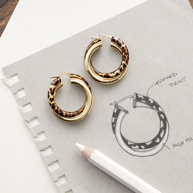 Italian Leopard Print Enamel and 18kt Gold Over Sterling Hoop Earrings image number 2