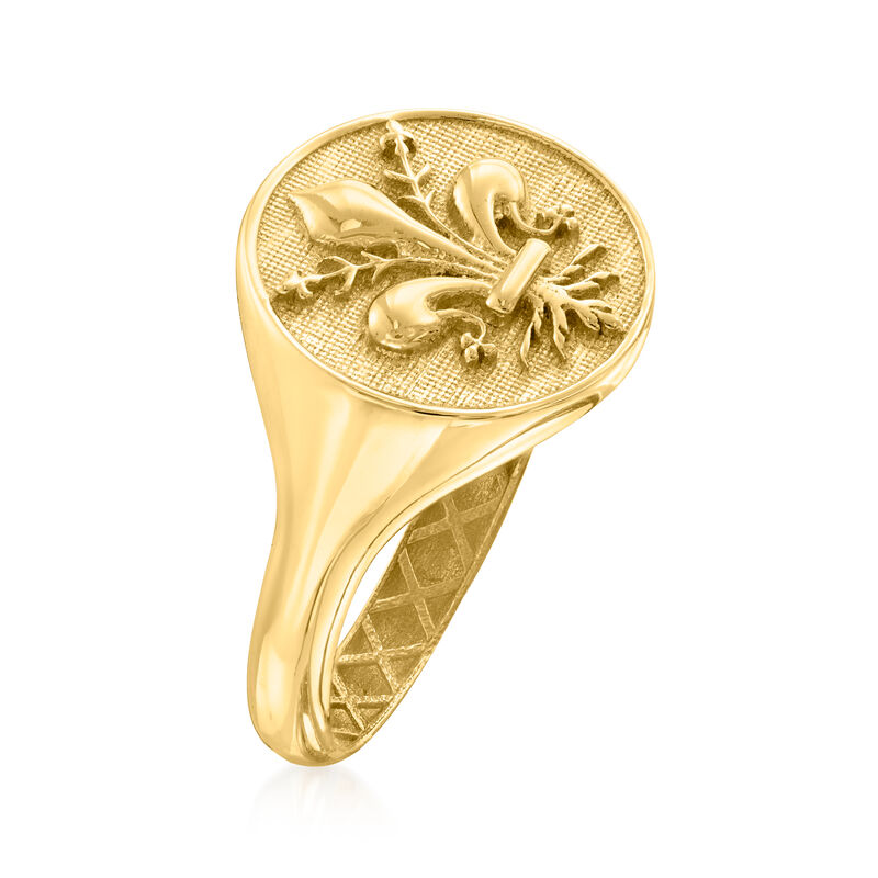 Italian 14kt Yellow Gold Fleur-De-Lis Signet Ring image number 2