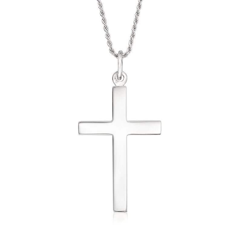 Men's Sterling Silver Lord's Prayer Reversible Cross Pendant Necklace. 22&quot; image number 1