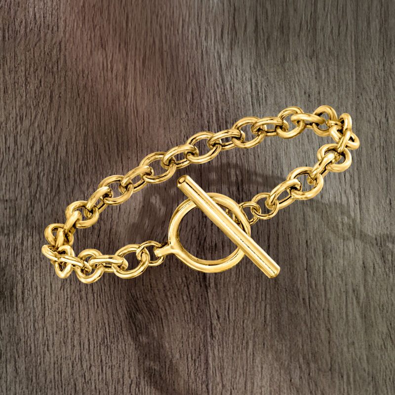 18kt Gold Over Sterling Cable-Link Toggle Bracelet image number 2
