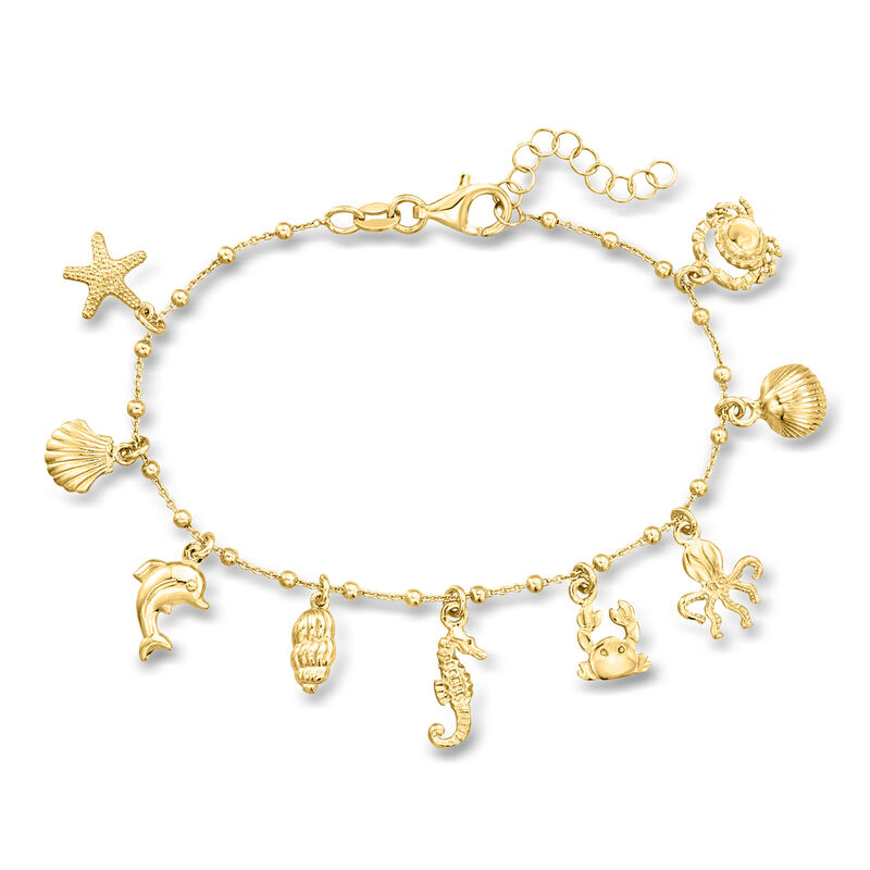 Italian 18kt Gold Over Sterling Sea Life Charm Bracelet image number 0