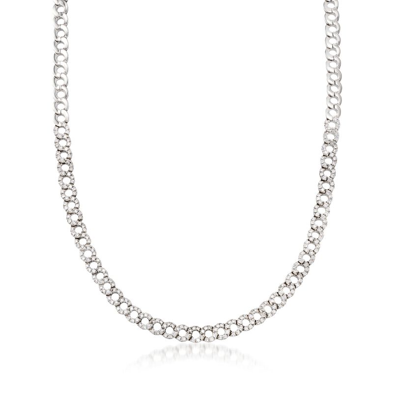 C. 1990 Vintage 3.20 ct. t.w. Diamond Open Circle-Link Necklace in 18kt White Gold. 15.5&quot; image number 1
