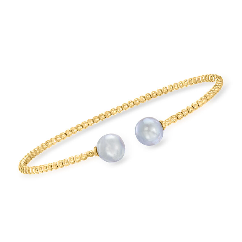 Gabriel Designs 8mm Gray Cultured Pearl Cuff Bracelet in 14kt Yellow Gold. 7&quot; image number 0