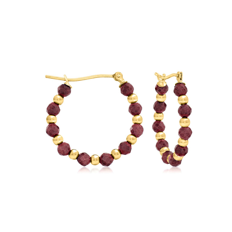 4.90 ct. t.w. Ruby Bead Hoop Earrings in 14kt Yellow Gold. 7/8" image number 0