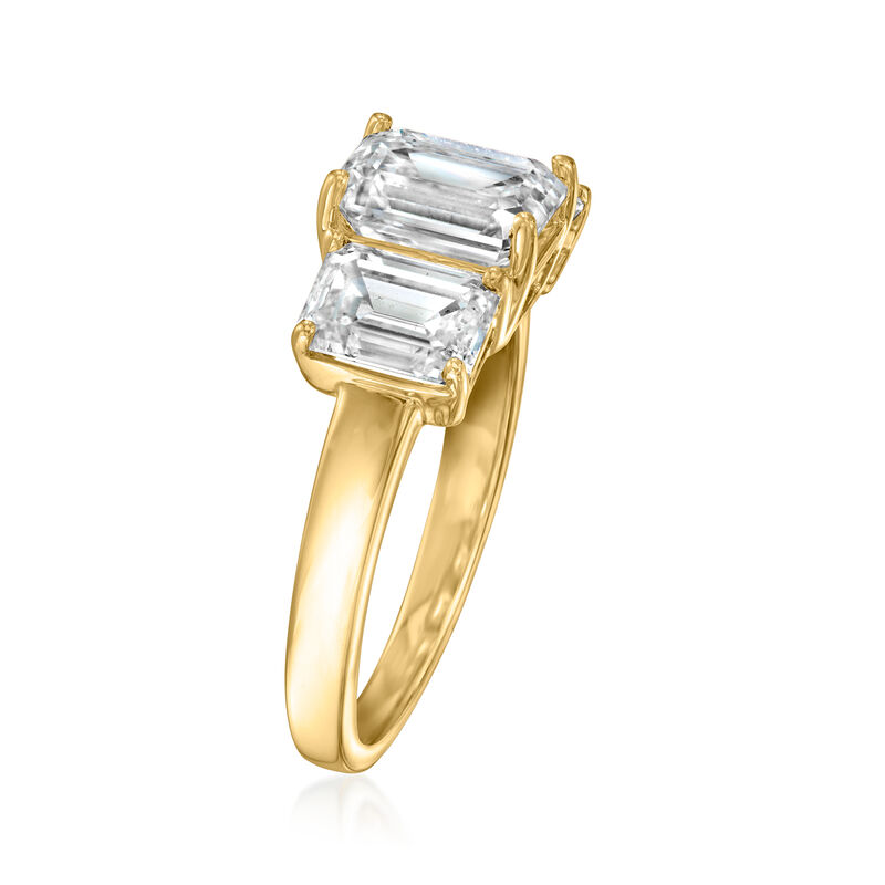 4.00 ct. t.w. Emerald-Cut Lab-Grown Diamond Three-Stone Ring in 14kt Yellow Gold. Size 7 image number 2