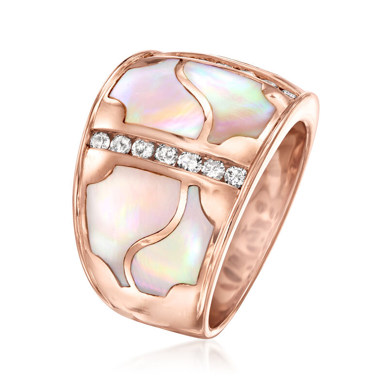 C. 2000 Vintage Pink Mother-of-Pearl and .45 ct. t.w. Diamond Inlay Ring in 14kt Rose Gold. Size 7 image number 2