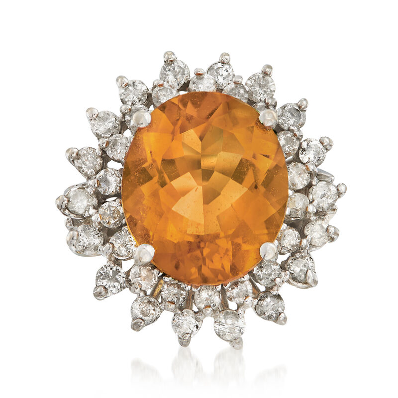 C. 1995 Vintage 6.90 Carat Citrine and 1.25 ct. t.w. Diamond Ring in 14kt White Gold image number 0