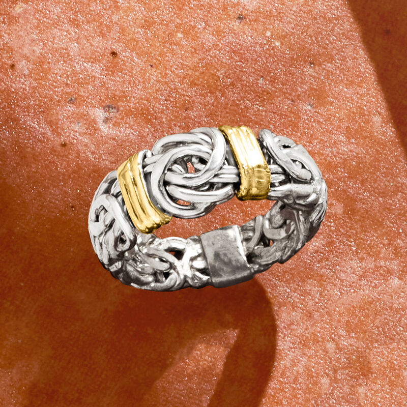 Sterling Silver Byzantine Ring with 14kt Gold Stations image number 4
