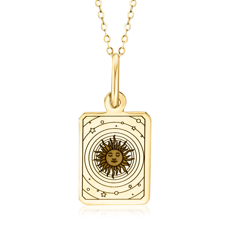 Italian 14kt Yellow Gold Sun Tarot Card Pendant Necklace image number 0