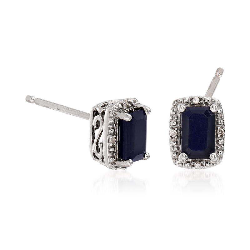 1.30 ct. t.w. Sapphire Stud Earrings with Diamond Accents in Sterling Silver image number 2