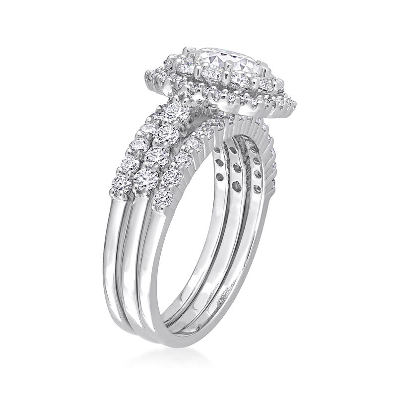 2.21 ct. t.w. Moissanite Bridal Set: Three Rings in Sterling Silver image number 1