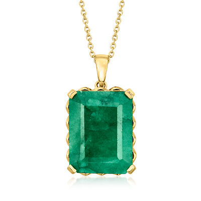11.00 Carat Emerald Pendant Necklace in 18kt Gold Over Sterling
