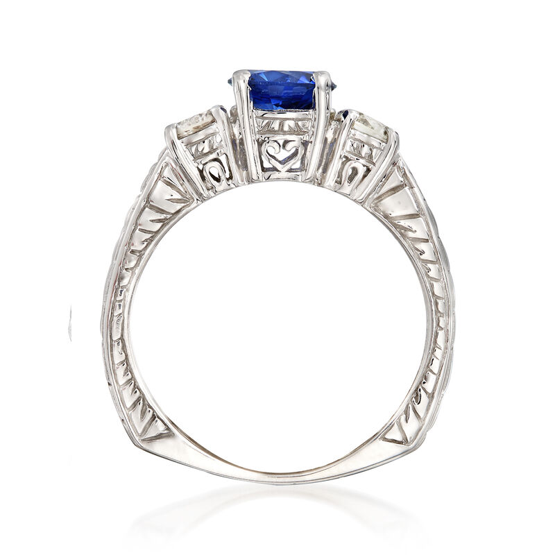 C. 1990 Vintage 1.00 Carat Sapphire and .35 ct. t.w. Diamond Ring in 14kt White Gold. Size 6 image number 3