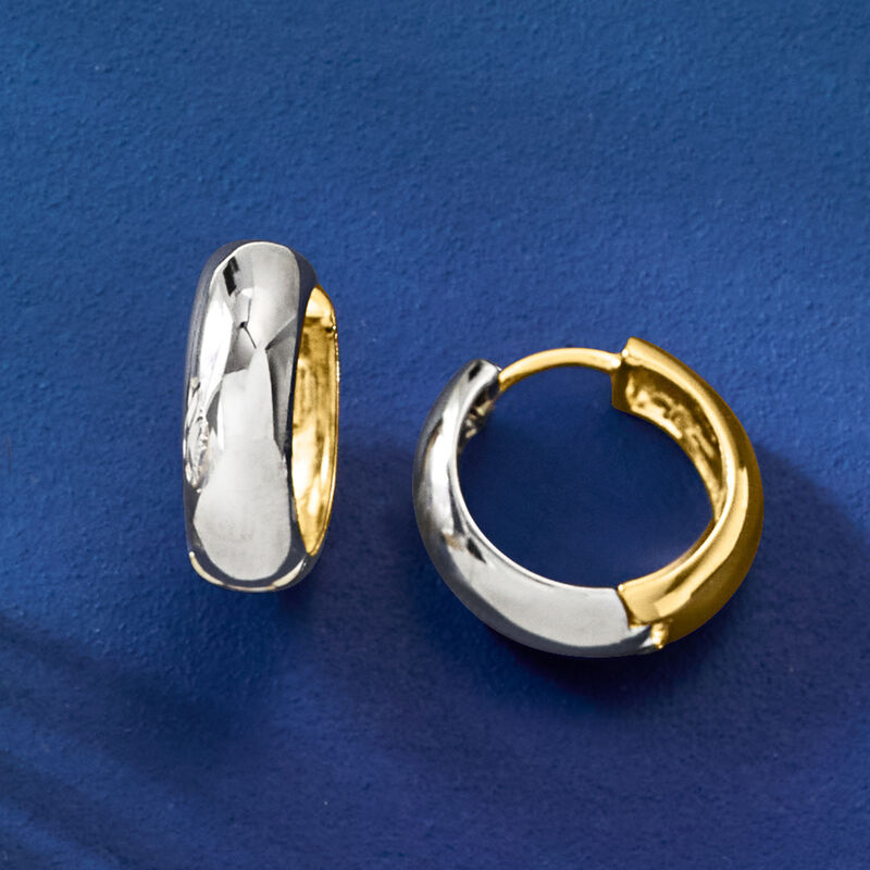 Sterling Silver and 18kt Gold Over Sterling Reversible Hoop Earrings. 5/8" image number 3