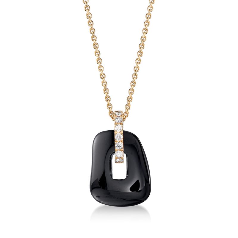 Mattioli &quot;Puzzle&quot; .17 ct. t.w. Diamond Pendant Necklace in 18kt Yellow Gold with Three Interchangeable Pendant Drops: Black Onyx and Multicolored Mother-Of-Pearl. 15.75&quot; image number 3