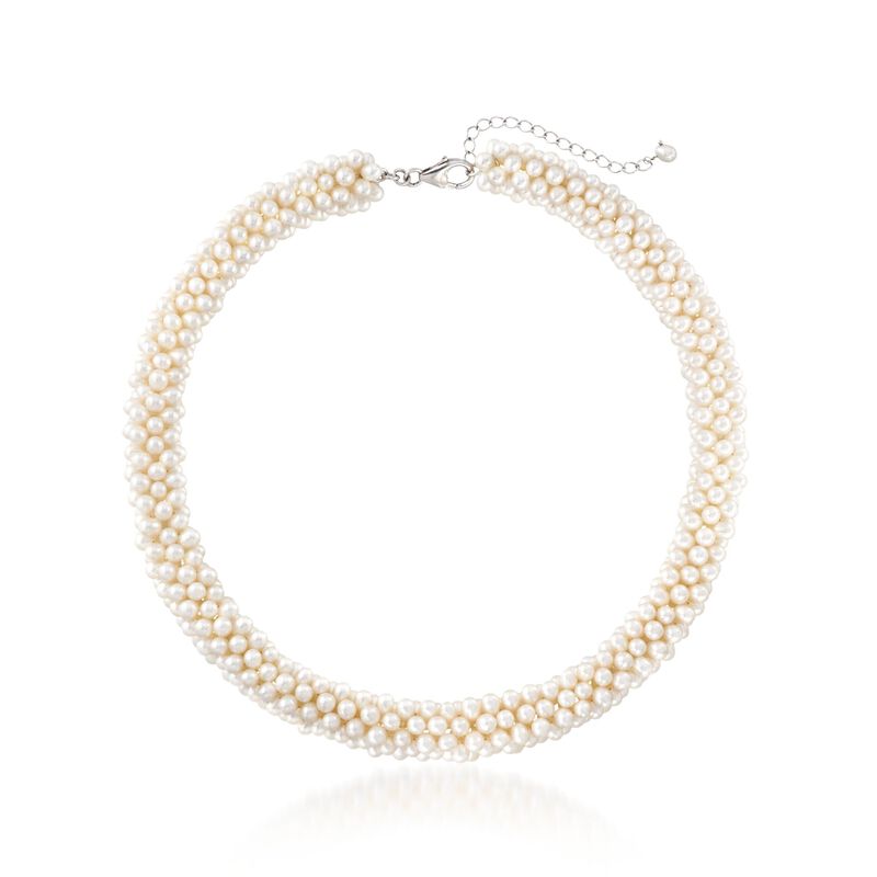 4-5.5mm Cultured Pearl Collar Necklace in Sterling Silver. 18&quot; image number 1
