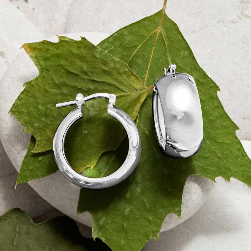 Italian Sterling Silver Hoop Earrings. 7/8&quot; image number 2
