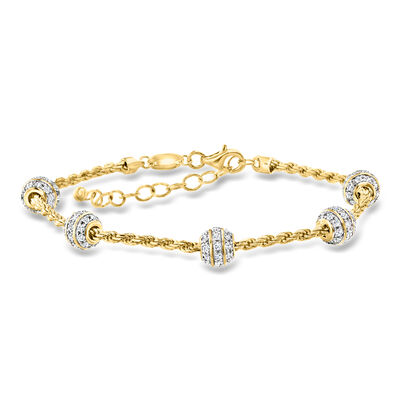 Charles Garnier 2.10 ct. t.w. CZ Ball Station Bracelet in 18kt Gold Over Sterling