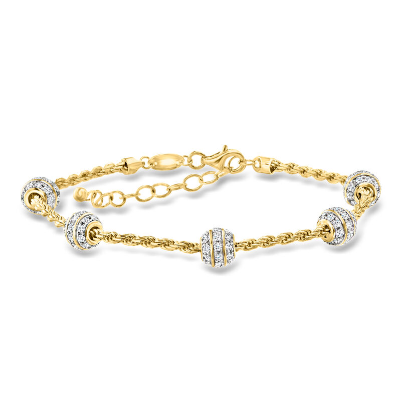 Charles Garnier 2.10 ct. t.w. CZ Ball Station Bracelet in 18kt Gold Over Sterling. 7.5" image number 0