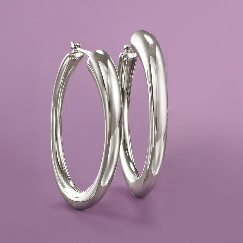 Sterling Silver Oval Hoop Earrings image number 2