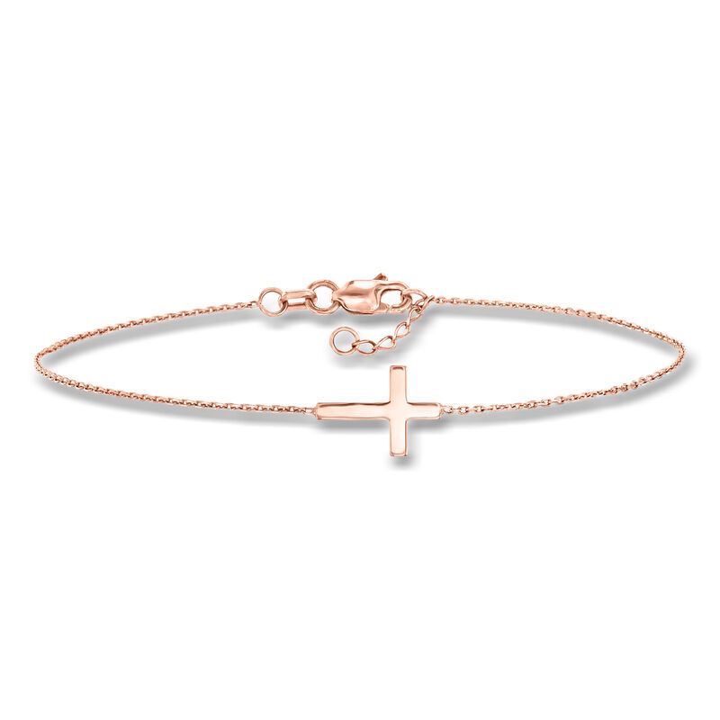 14kt Rose Gold Cross Bracelet. 7" image number 0