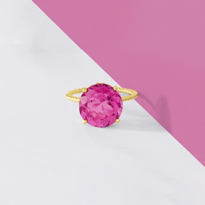 8.25 Carat Pink Topaz Twisted Ring in 14kt Yellow Gold image number 5