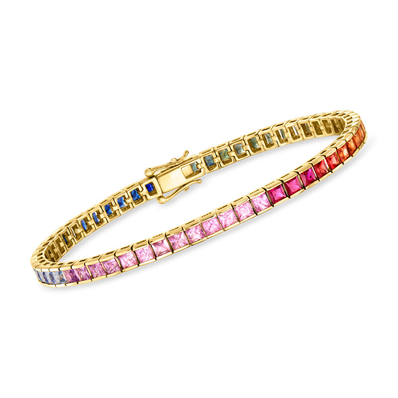 10.00 ct. t.w. Multicolored Sapphire Tennis Bracelet in 14kt Yellow Gold. 7.25&quot; image number 0
