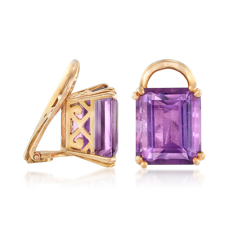 C. 1940 Vintage 17.60 ct. t.w. Amethyst Clip-On Earrings in 18kt Yellow Gold image number 2