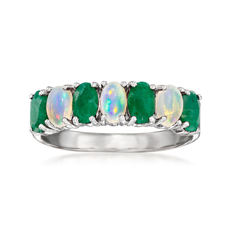 Opal and .90 ct. t.w. Emerald Ring in Sterling Silver image number 0