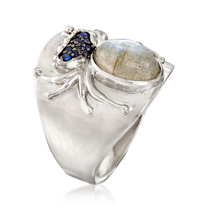 Labradorite, Mother-Of-Pearl and Sapphire-Accented Spider Doublet Ring in Sterling Silver image number 2