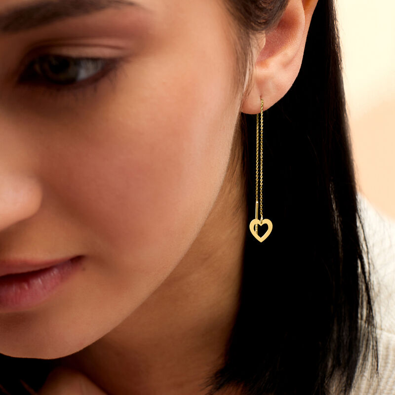 14kt Yellow Gold Heart Threader Earrings image number 1