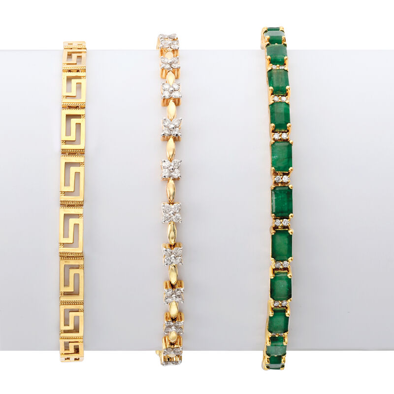 11.50 ct. t.w. Emerald and .45 ct. t.w. Diamond Tennis Bracelet in 18kt Yellow Gold image number 4